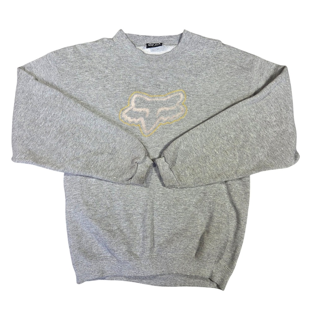 Fox Racing Vintage Crewneck Sweatshirt Heather Gray Embroidered Logo Pullover